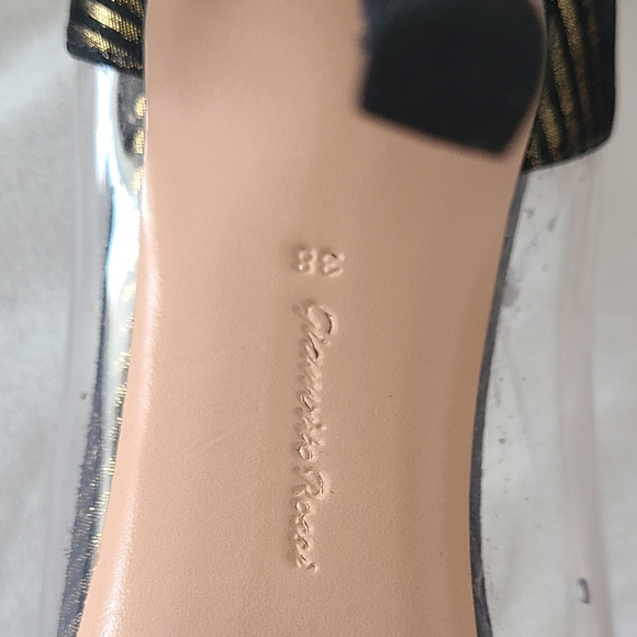 EUC! Gianvito Rossi Black Suede/Gold Metallic Striped Plexi Pumps! - Picture 9 of 12
